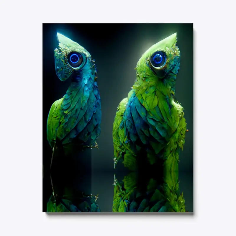 Green lime and blue parrots